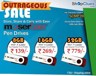 Shopclues Pendrive Sale: Moserbaer Pendrive 8GB @ Rs.169, 16GB @ Rs.299 & 32GB @ Rs.799 including shipping