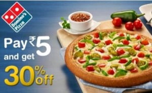 Pay Rs.5 and get 30% Flat OFF on Domino’s Pizza