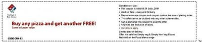 Dominos Buy 1 Get 1 free Valid till 31st July