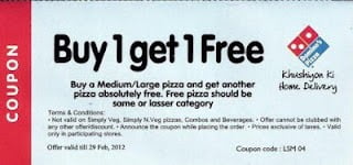 Great Offer: Buy 1 get 1 Pizza Free at Dominos