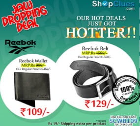 Shopclues Jaw Dropping Deal: Reebok Wallet for Rs.109 & Reebok Belt for Rs.129