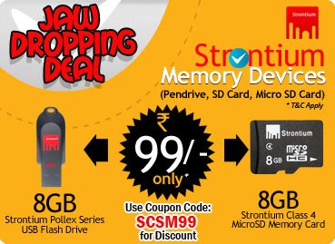 [Sold Out] Jaw Dropping Deal at Shopclues: 8GB Strontium Pendrive or Memory Card for Rs.129