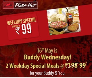 [Live again] Pizza Hut : Weekday Meal for 2 for Rs.99 + Taxes