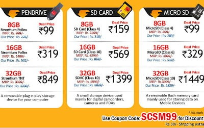 [Sold Out]Shopclues Jaw Dropping Deal: Strontium Pendrive & Memory Card at Unbelievable Price