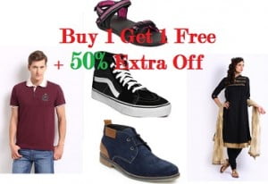 Men’s / Women’s Clothing, Footwear & Accessories – Buy 1 Get 1 Free + Extra 50% Off @ Myntra