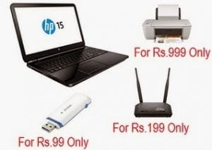 Buy HP 15-r007TX Notebook (4th Gen Ci5/ 4GB/ 1TB/ Free DOS/ 2GB Graph) for Rs.40170 and Get Dlink Wireless Cloud 300 Mbps router for Rs.199 | HP All-in-One Printer for Rs.999 | D-Link 21.6 Mbps Datacard for Rs.99