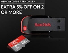 Memory Cards / Pen Drives discounted up to 70% + Save Extra Rs.20 to Rs.50 on Purchase of 2 or more @ Flipkart