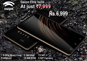 Swipe Elite Note (4G, 16 GB, 3GB, 5.5″ HD, 13MP, 3000mAh) for Rs.6999 only @ Flipkart