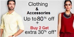 Men’ / Women’s Clothing & Accessories – Upto 80% Off + Buy any 2 or more Get Extra 30% Off @ Amazon