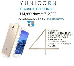 Yu Yunicorn 32 GB Mobile for Rs.12999 – Register till 14th June 1.00PM (Sale starts on 14th June 2 PM) 