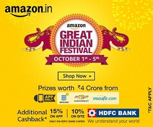 UPDATED – Amazon’s Great Indian Festive Sale #BadeDilWale – (1st Oct to 5th Oct’16)