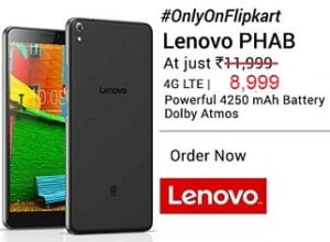 Lenovo PHAB (Ebony, 16 GB, Wi-Fi+4G) for Rs.8,999 @ Flipkart (with CITI Credit Credit Rs.8099)
