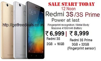 Redmi 3S with 2GB RAM for Rs.6999 | Redmi 3S Prime with 3GB RAM for Rs.8999 @ Flipkart (Today 12 PM)