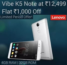 Lenovo Vibe K5 Note 32 GB with 4 GB RAM @ Flipkart for Rs.12499 @ Flipkart