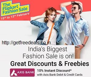 Flipkart Biggest Fashion Sale – Flat 50% to 80% Off + Extra 10% Off with AXIS Bank Credit / Debit Card