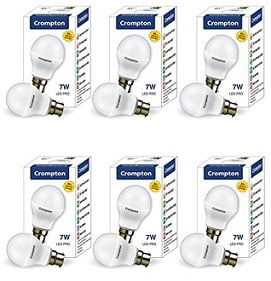 Crompton 7WDF-CDL-BI 7-Watt B22 Base LED Bulb (Pack of 6, Cool Day Light) for Rs.399 @ Amazon