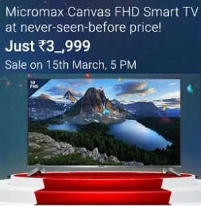Extra Rs.5000 Off on Micromax Canvas 123cm (50) Full HD Smart LED TV  (50 CANVAS-S, 3 x HDMI, 3 x USB) for Rs.36999 @ Flipkart