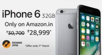 Apple iPhone 6 (Space Grey, 32GB) for Rs.28999 @ Amazon (up to Rs.10000 off under Exchange)