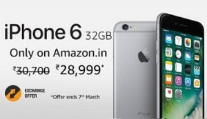 Apple iPhone 6 (Space Grey, 32GB) for Rs.28999 @ Amazon (up to Rs.10000 off under Exchange)
