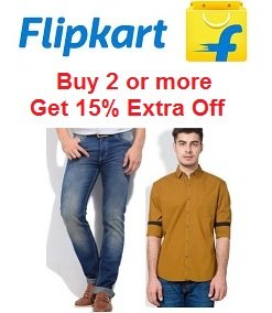 Buy 2 Get Extra 15% Off on Men’s Clothing – Flipkart