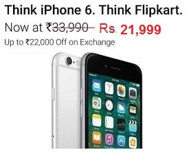 Apple iPhone 6 (Space Grey, 16 GB) – Flat Rs.14,991 Off for Rs. 21,999 @ Flipkart (Lowest Price Offer)