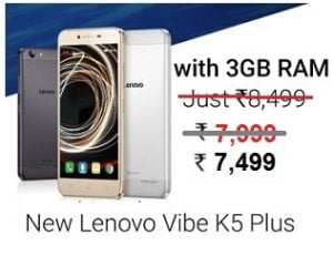 Lenovo Vibe K5 Plus with 3GB RAM – Rs. 1,000 Off for Rs. 7,499 @ Flipkart