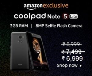Amazon Prime Day Exclusive Deal: Coolpad Note 5 Lite (Space Grey, 3GB RAM + 16 GB, 4G) for Rs. 6,999 (with HDFC Card Rs. 5,949)