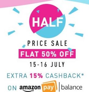 Amazon Half Price Sale: Minimum 50% off on Clothing, Footwear & Accessories + Extra 15% Cashback