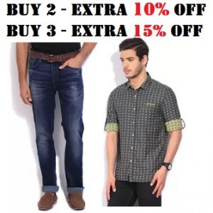 Men’s Top Brand Clothing – Minimum 50% off + Buy 2 Get Extra 10% off OR Buy 3 Get Extra 15% off – Flipkart