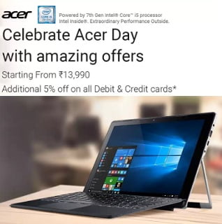 Extra 5% off on Acer Laptops Purchase through any Debit / Credit Card or Net Banking @ Flipkart