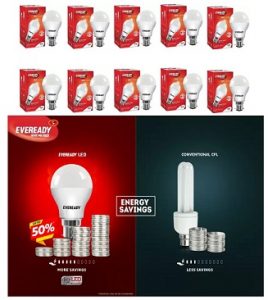 Eveready 9 Watt Globe B22 LED Bulb  (White, Pack of 10) for Rs.749 @ Flipkart (Rs.74 each)