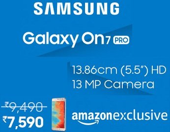 Samsung Galaxy On7 Pro for Rs.7590 @ Amazon + 10% Cashback with HDFC Card