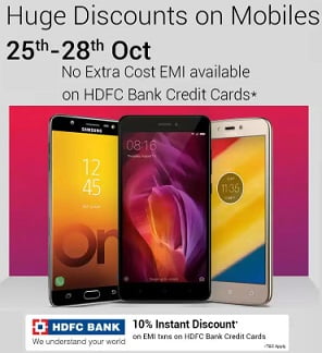 (HDFC Credit Cards Easy EMI) – Get 10% off on Mobile Phones – Flipkart (Starts 25th Oct – 28th Oct)