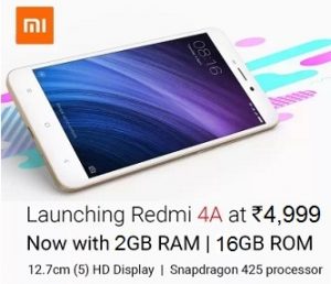 Redmi 5A (Gold, 16 GB) (2 GB RAM) for Rs.4,999 – Flipkart (Live at 12 PM 8th Feb)