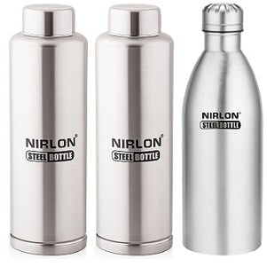 Nirlon Stainless Steel Water Bottle Set 1 Litre 3 Pieces for Rs.721 – Amazon