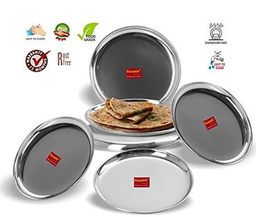 Sumeet Stainless Steel Heavy Gauge Shallow Dinner Plates 23.3cm Dia x 6pc for Rs.810 @ Amazon
