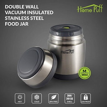Home Puff Double Wall Vacuum Insulated Stainless Steel Food Jar 380 ml for Rs.764 – Amazon