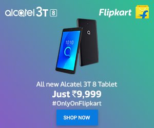 Alcatel 3T 8 32 GB 8 inch with Wi-Fi+4G Tablet (Metallic Black) just for Rs.9,999 – Flipkart