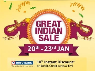 Amazon Great Indian Sale: 40% off on Mobiles, 70% on Electronics, Fashions, Home & Kitchen + 10% Instant Discount with HDFC Cards