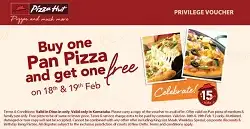 [Karnataka Deal] Buy one medium or family Pan Pizza and get one pizza FREE at Pizzahut