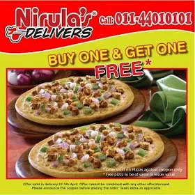 Claim your free coupon: Buy 1 and get 1 at Nirula’s Pizza