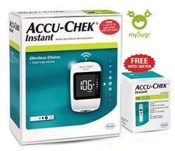 Accu-Chek Instant Blood Glucose Glucometer (with Bluetooth) with 10 strips FREE