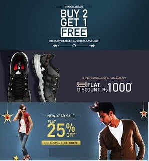 Myntra New Year Offers: Buy 2 Get 1 Free | Rs.1000 Flat Discount on Footwear | Flat 25% Discount on Select Product