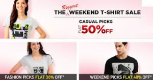 Myntra Biggest Weekend Sale- Flat 50% Discount on Men / Women T-Shirts
