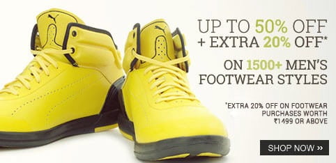 Extra 20% Off on already up to 60% discounted 1500+ Mens Footwear Styles