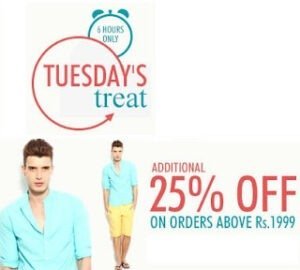 Additional 25% Discount on Rs.1999 at Myntra (Hurry!!! Offer Valid for Today)