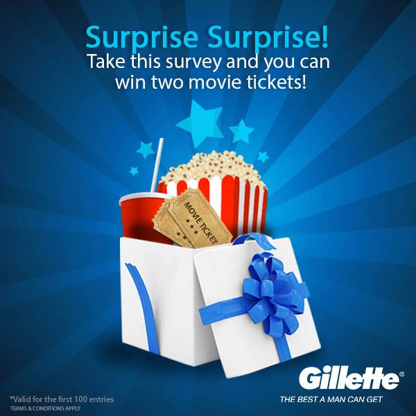 Assured 2 movie tickets for first 100 entries from Gillette India