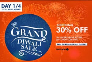 Grand Diwali Sale on Men’s Apparels: Extra 30% off on Rs.1599 at Myntra with Free Shipping