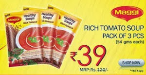 Shopclues Outrageous Sale: Maggi Rich Tomato Soup (Pack of 3 Pcs, 54 gram each) worth Rs.120 for Rs.68 Only