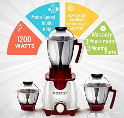 Padmini Gravity 1200W Mixer Grinder With 3 Yrs Warranty for Rs.4799 @ Amazon